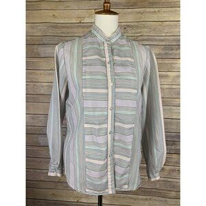 Cheryl Tiegs Womens 14 Vintage Blouse Striped Button Front Long Sleeve Boho